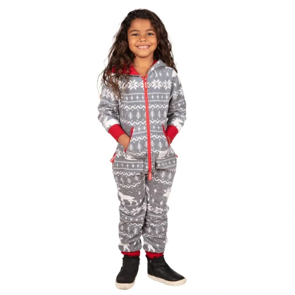Tipsy elves, Christmas holiday, grey moose fleece jumpsuit/pajamas size XS EUC!